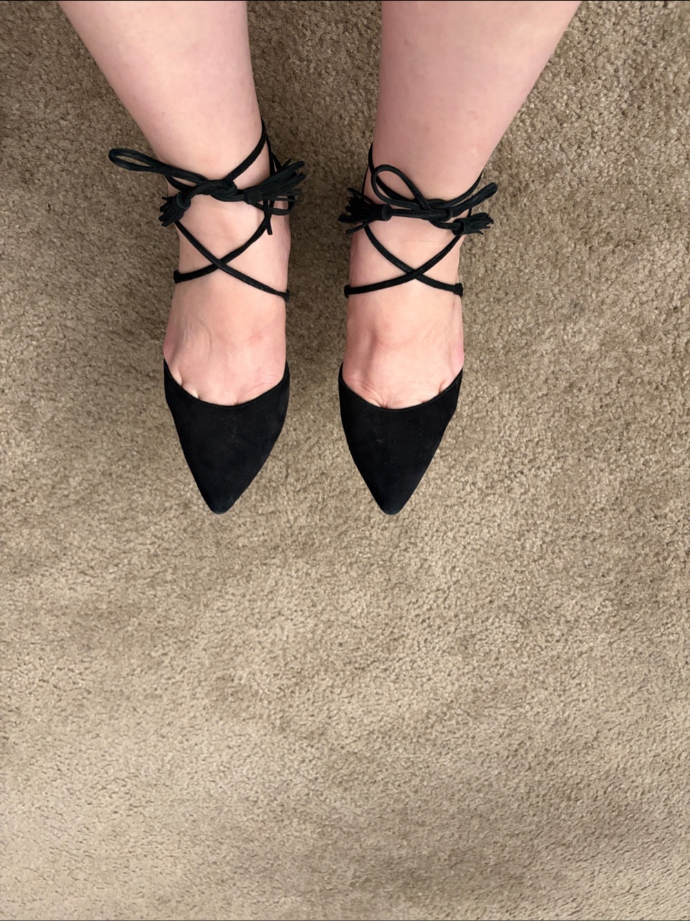 Halogen Black Suede Pointed-Toe Lace-Up Heels 3 1/2 in heels